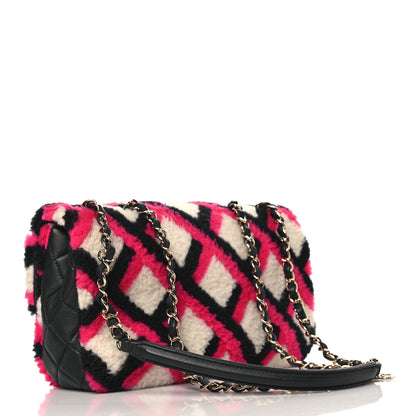 Chanel Lambskin Shearling Medium Flap Fuchsia Navy 3 of 9