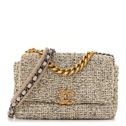 Chanel Tweed Quilted Medium Chanel 19 Flap Ecru Black 1 of 13