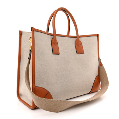 MCM Calfskin Linen Large Munchen Tote Cognac 4 of 15