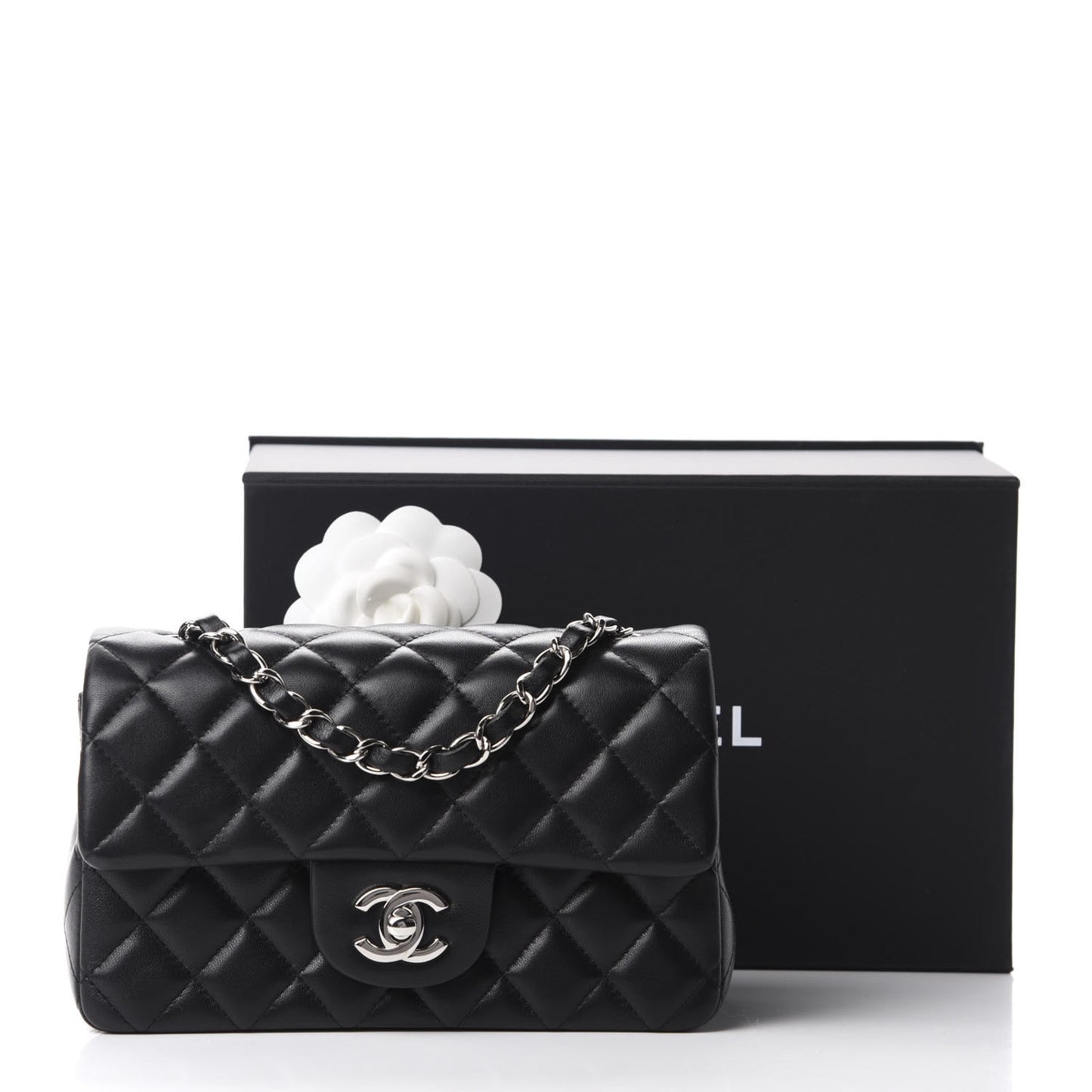 Lambskin Quilted Mini Rectangular Flap Black