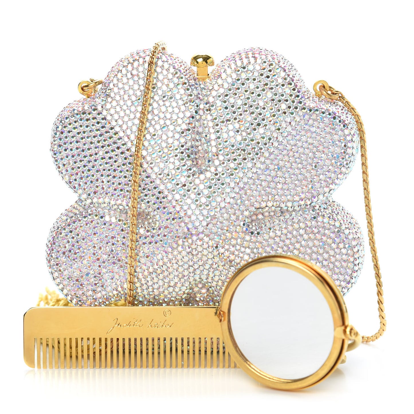 Crystal Four Leaf Clover Minaudiere Chain Clutch Multicolor