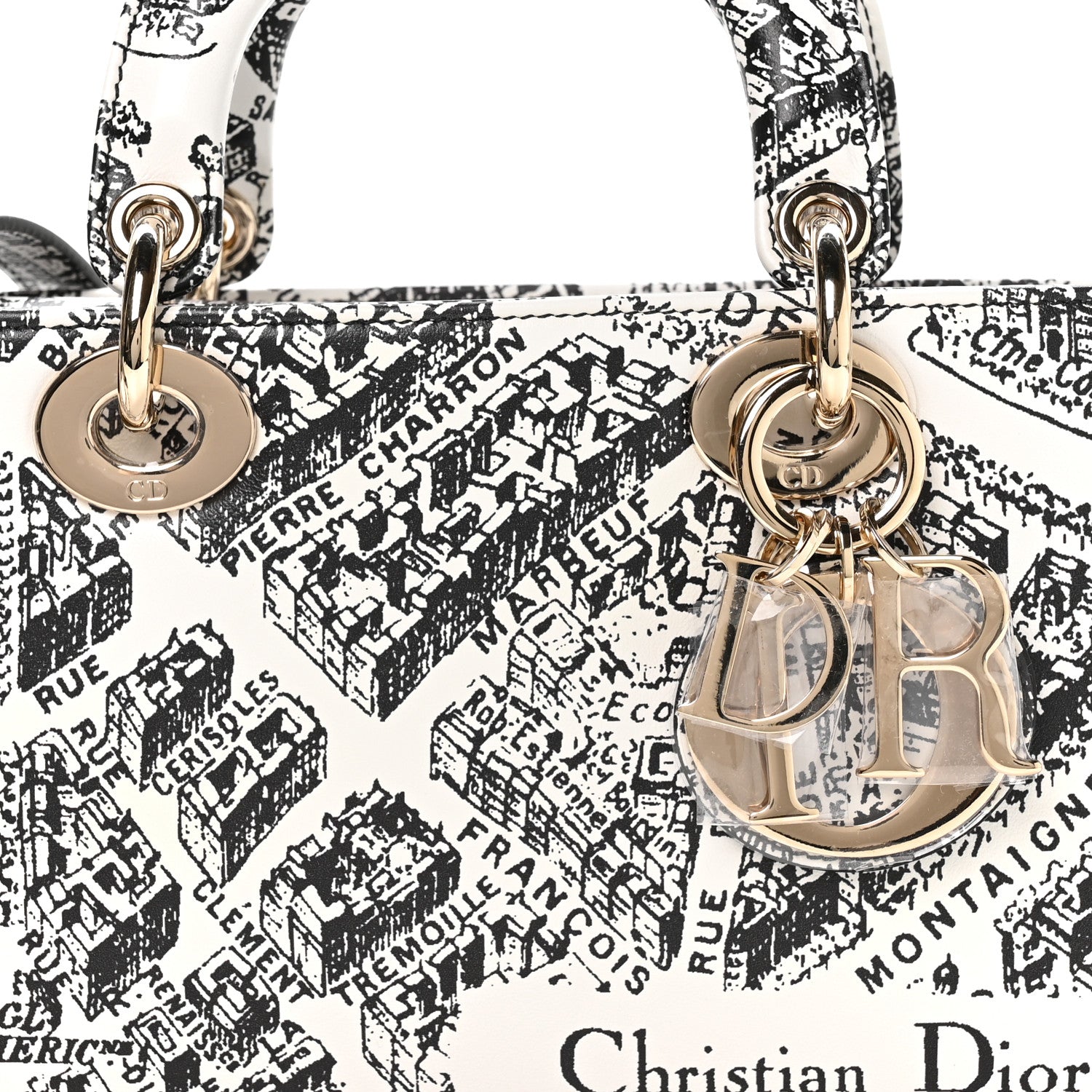 Christian Dior Calfskin Plan De Paris Printed Medium Lady D-Joy White Black 8 of 10