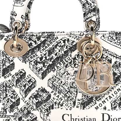 Christian Dior Calfskin Plan De Paris Printed Medium Lady D-Joy White Black 8 of 10
