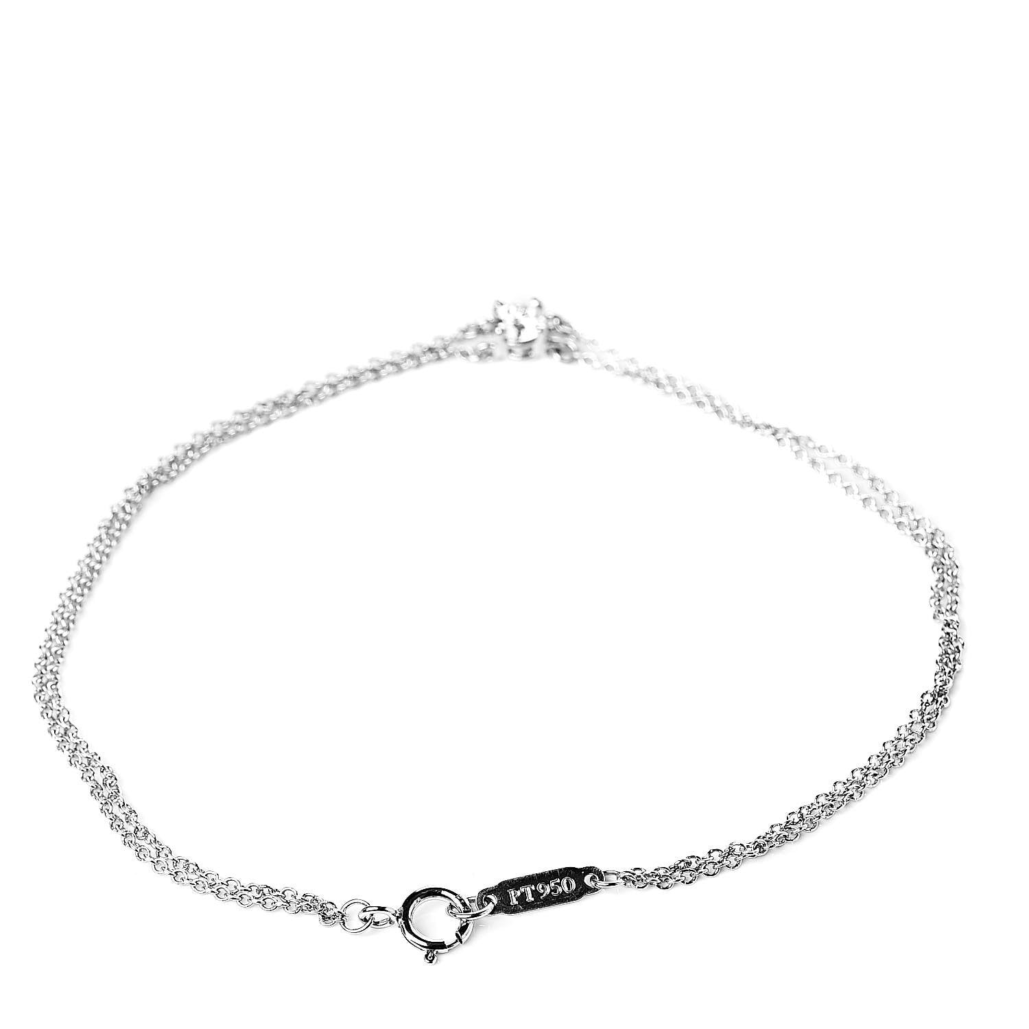Tiffany Platinum Diamond .17ct Double Chain Solitaire Bracelet 3 of 4
