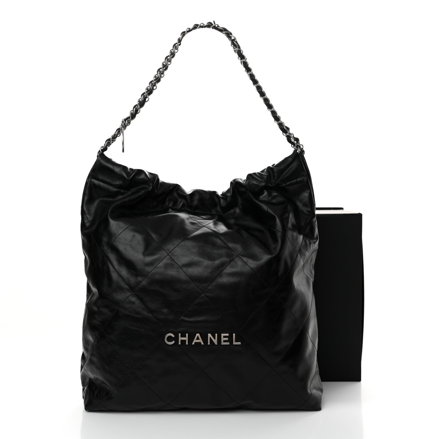 Shiny Calfskin Quilted Large Chanel 22 Black