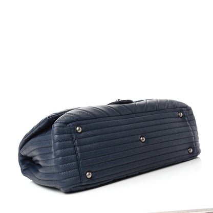 Chanel Calfskin Chevron Quilted XXL Travel Flap Bag Blue 4 of 10