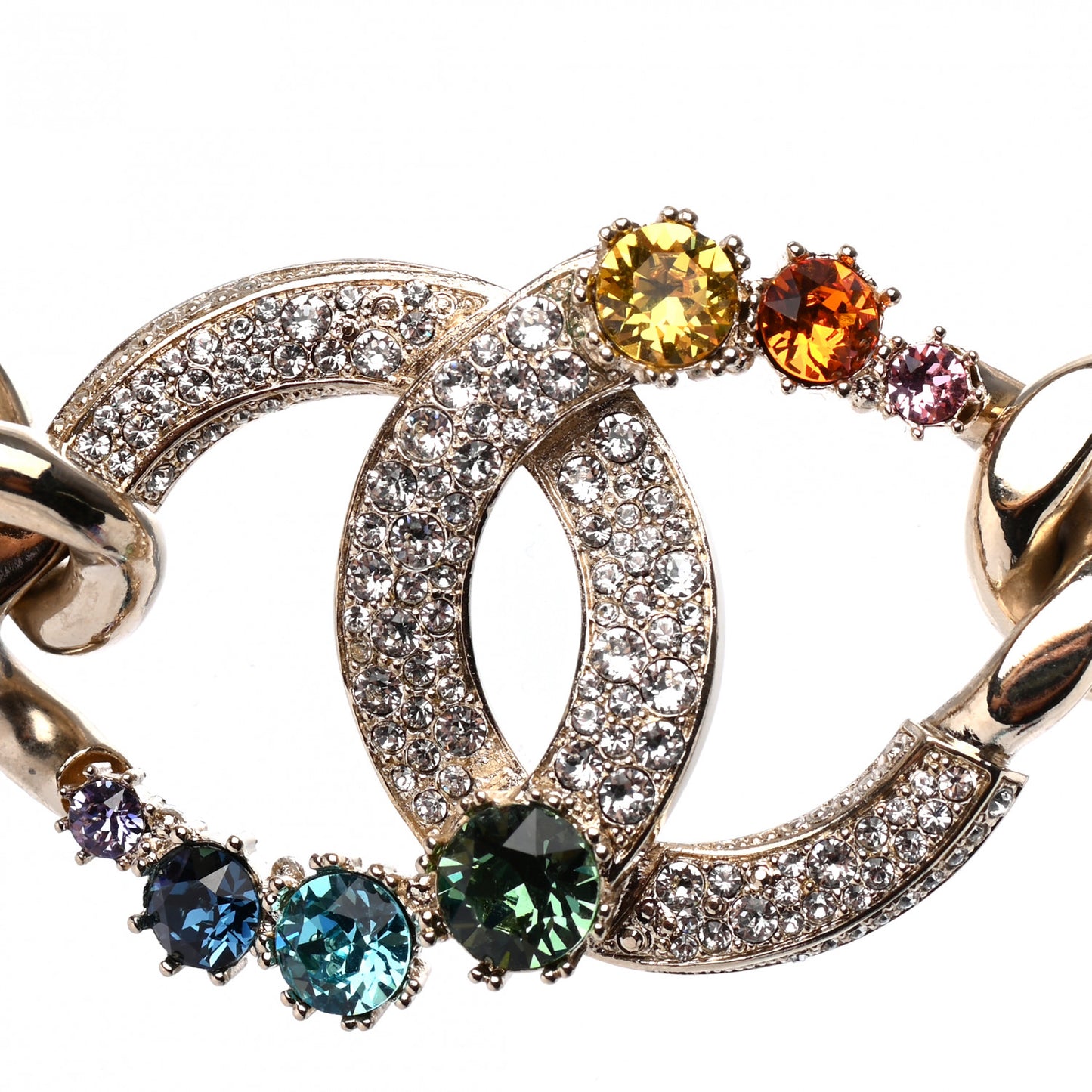 Chain Crystal Over The Rainbow CC Choker Necklace Gold Multicolor