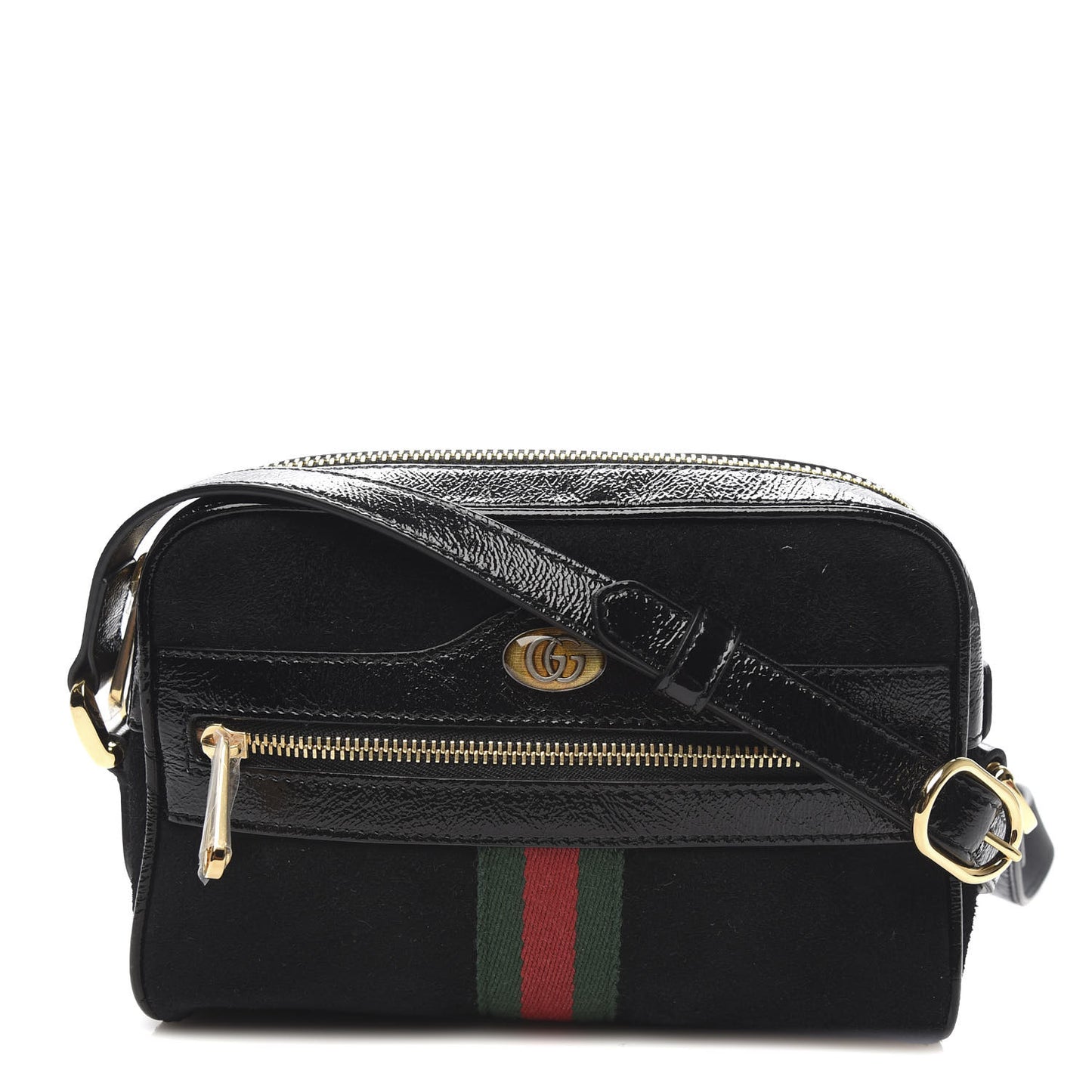 Suede Patent Web Mini Ophidia Shoulder Bag Black
