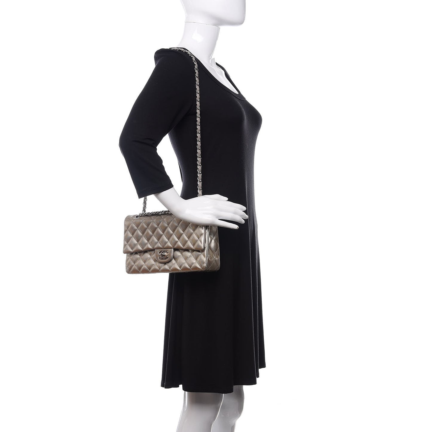 Striated Patent Quilted Medium Double Flap Gold
