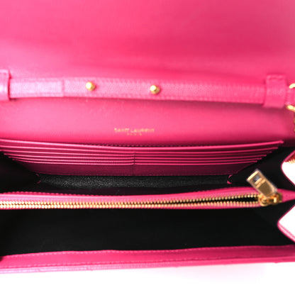Saint Laurent Grain De Poudre Matelasse Chevron Monogram Chain Wallet Bubblegum 5 of 10