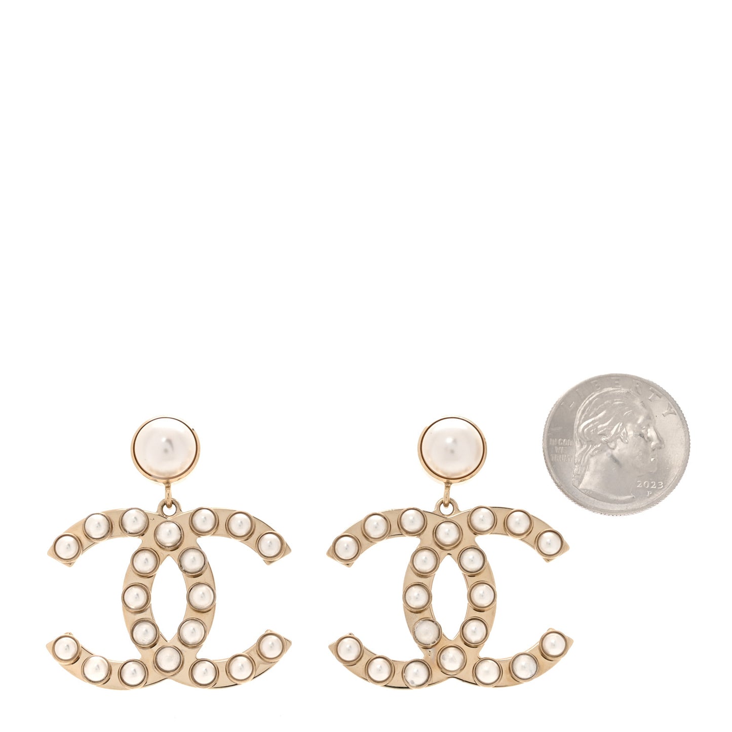 Pearl Large CC Drop Earrings Gold