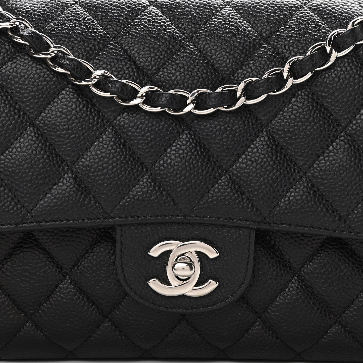 Caviar Quilted Medium Double Flap Black