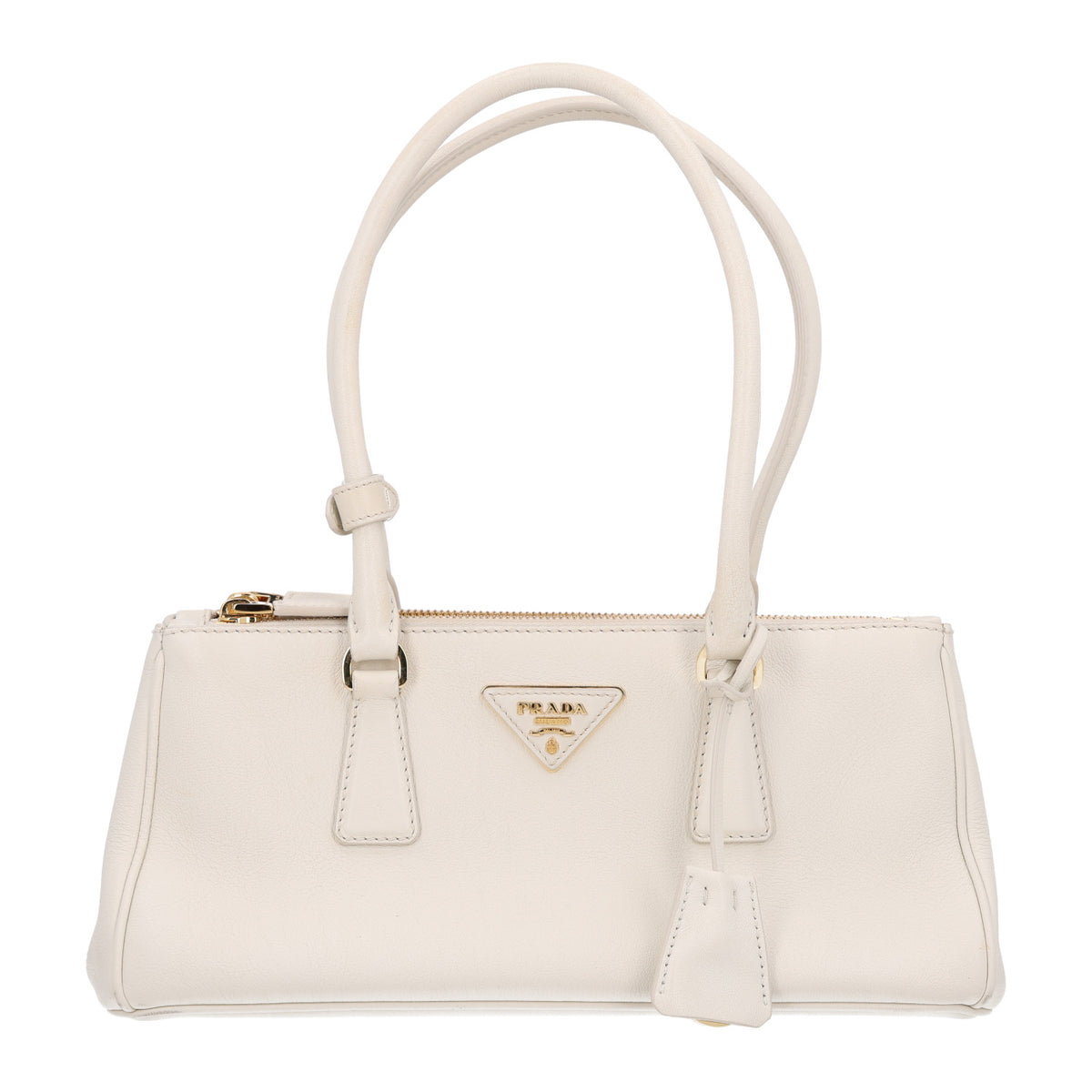 Prada Soft Grain Medium East West Galleria Double Zip Bag White 1 of 9