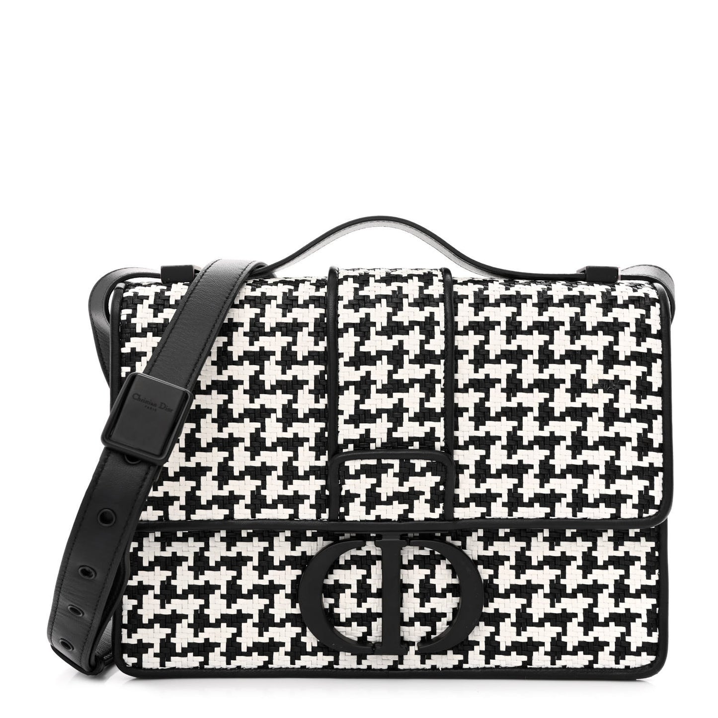 Lambskin Houndstooth Braided 30 Montaigne Flap Bag Black White