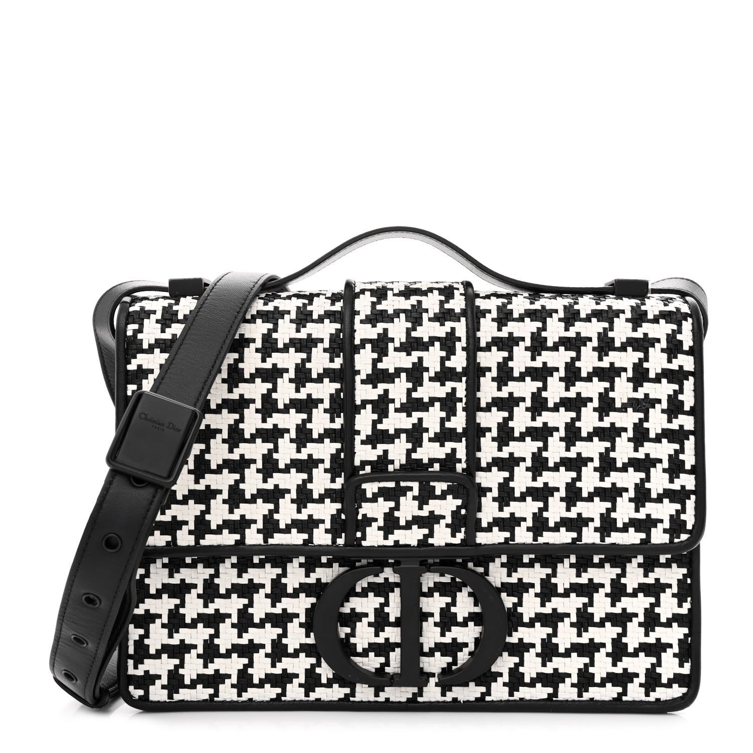Christian Dior Lambskin Houndstooth Braided 30 Montaigne Flap Bag Black White 1 of 10