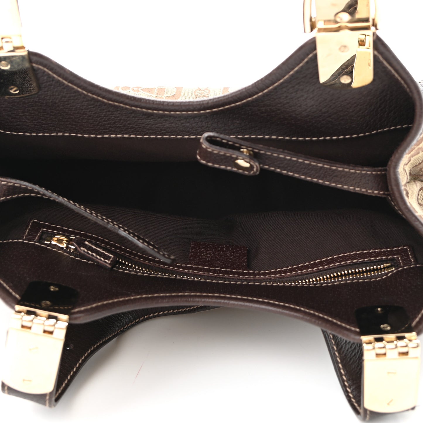 Canvas Horsebit Print Shoulder Bag Brown