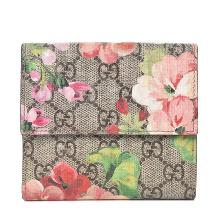 Gucci GG Supreme Monogram Blooms French Flap Wallet Beige Multicolor Dry Rose 1 of 7