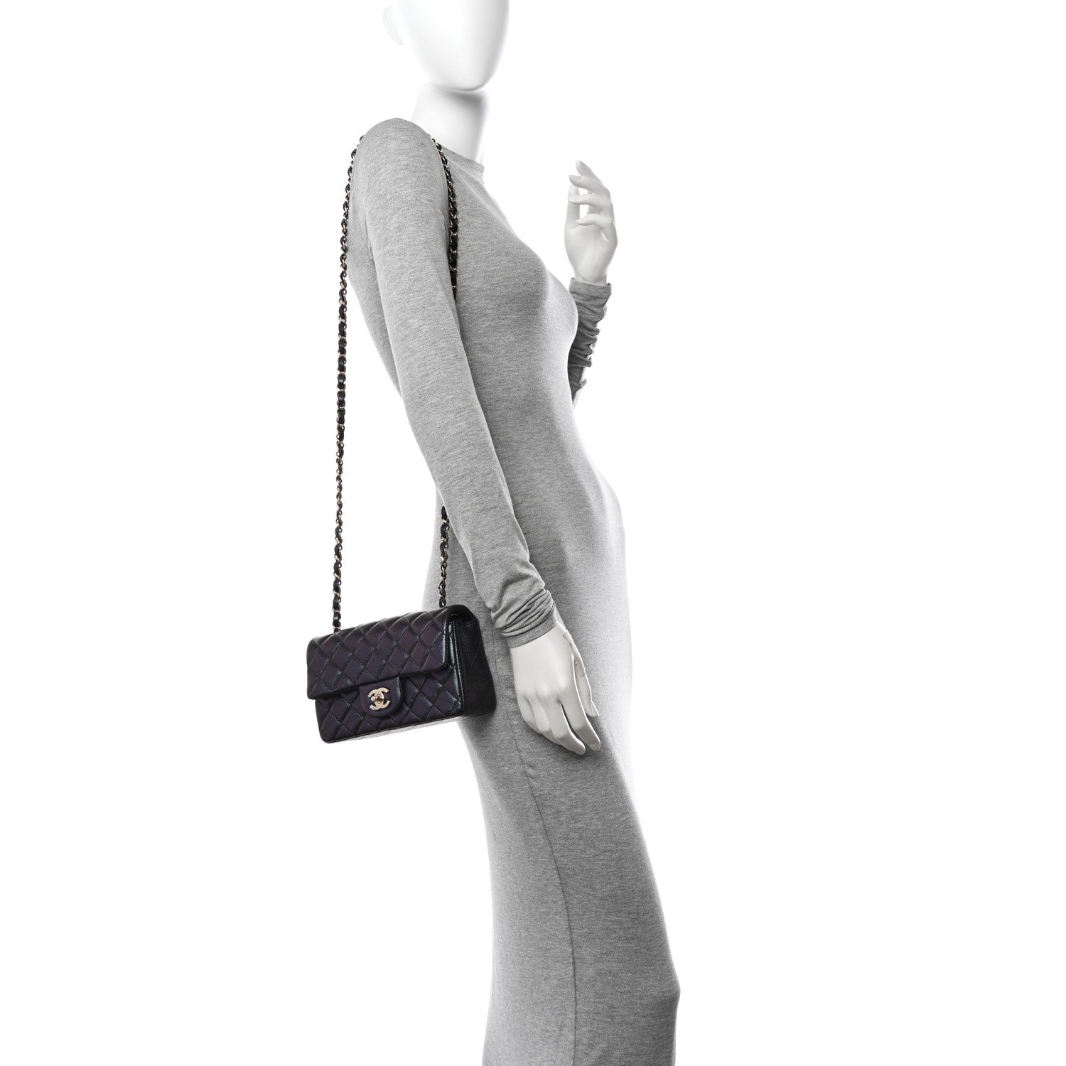 Chanel Iridescent Lambskin Quilted Mini Rectangular Flap Black 2 of 10