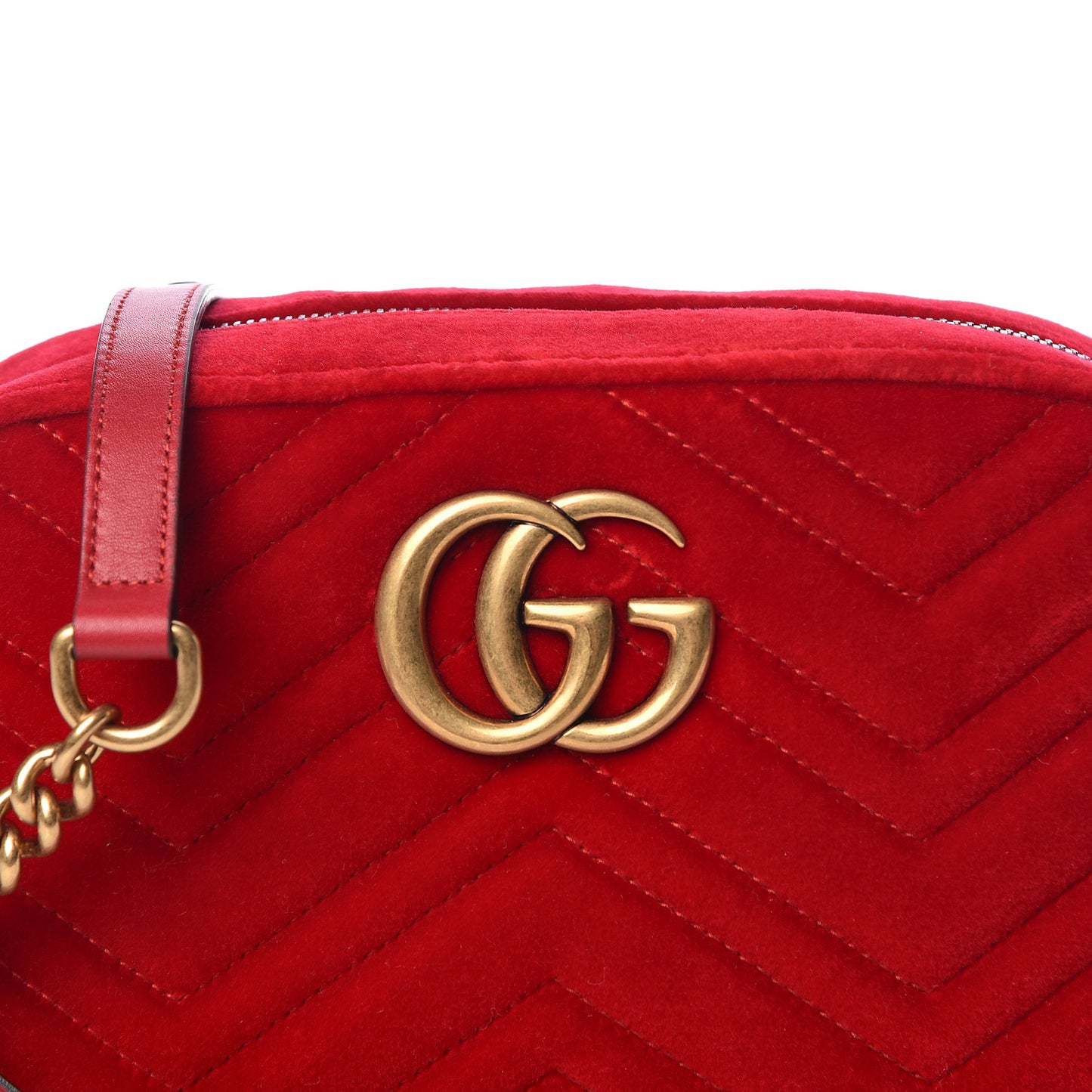 Velvet Matelasse Small GG Marmont Chain Shoulder Bag Hibiscus Red