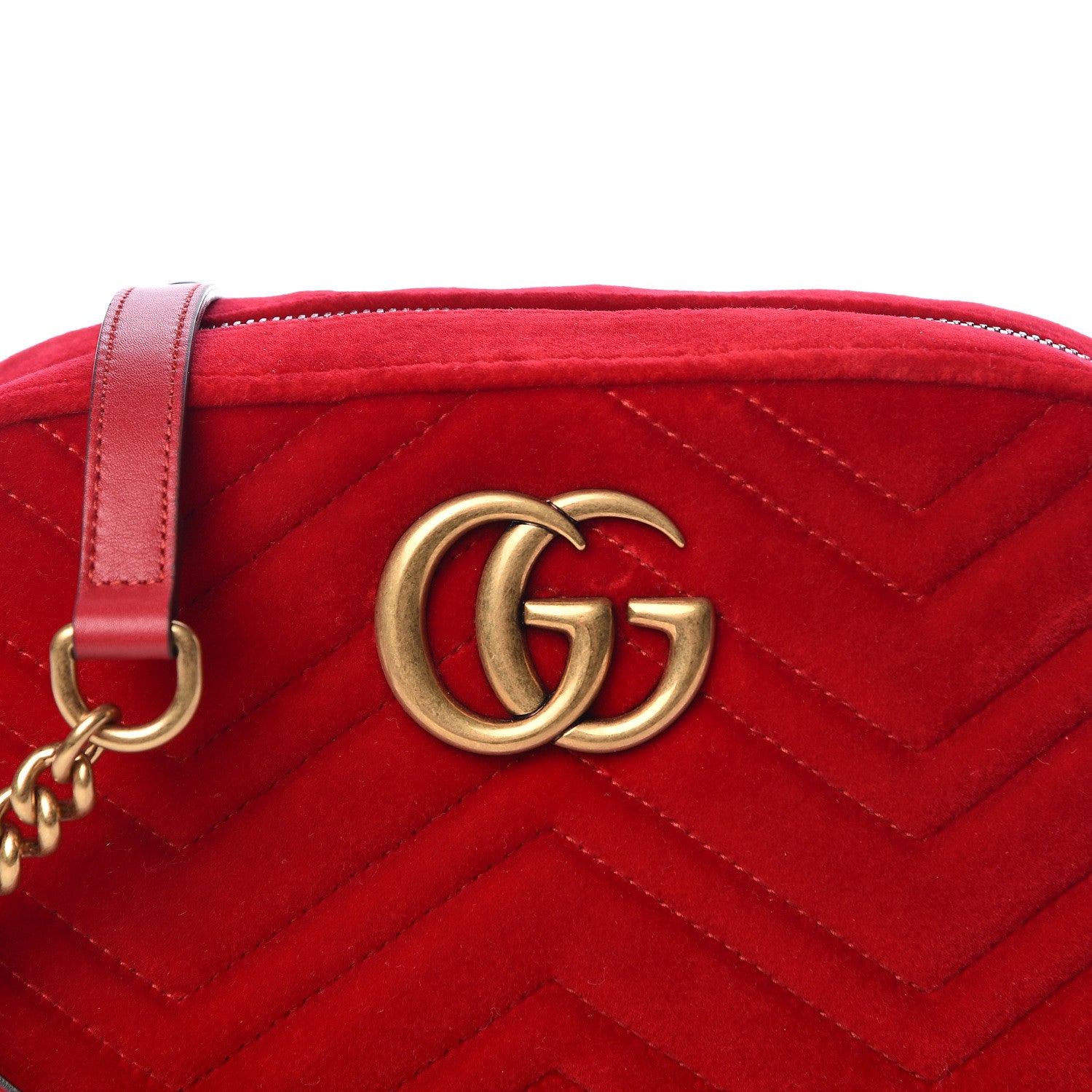 Gucci Velvet Matelasse Small GG Marmont Chain Shoulder Bag Hibiscus Red 11 of 11