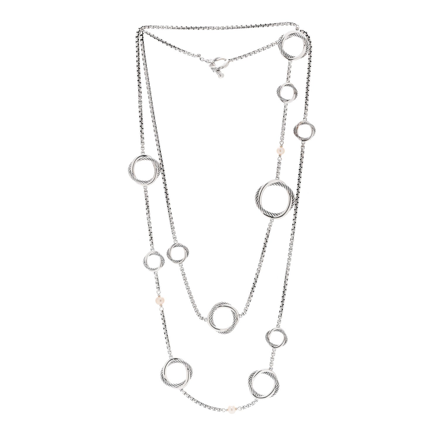 David Yurman Sterling Silver Freshwater Cultured Pearl Infinity Station Chain Necklace 3 of 4