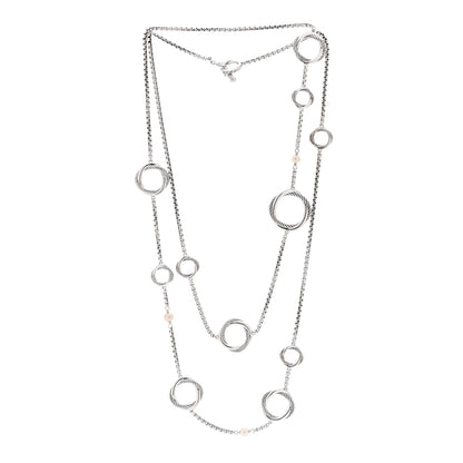 David Yurman Sterling Silver Freshwater Cultured Pearl Infinity Station Chain Necklace 3 of 4