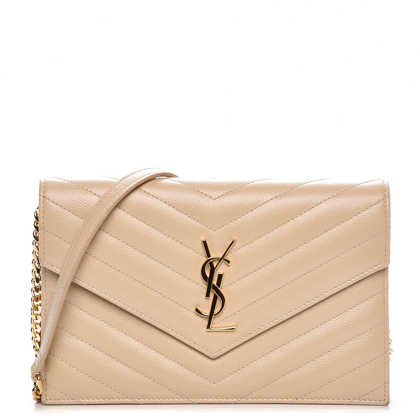 Grain De Poudre Matelasse Chevron Monogram Envelope Chain Wallet Nude Powder