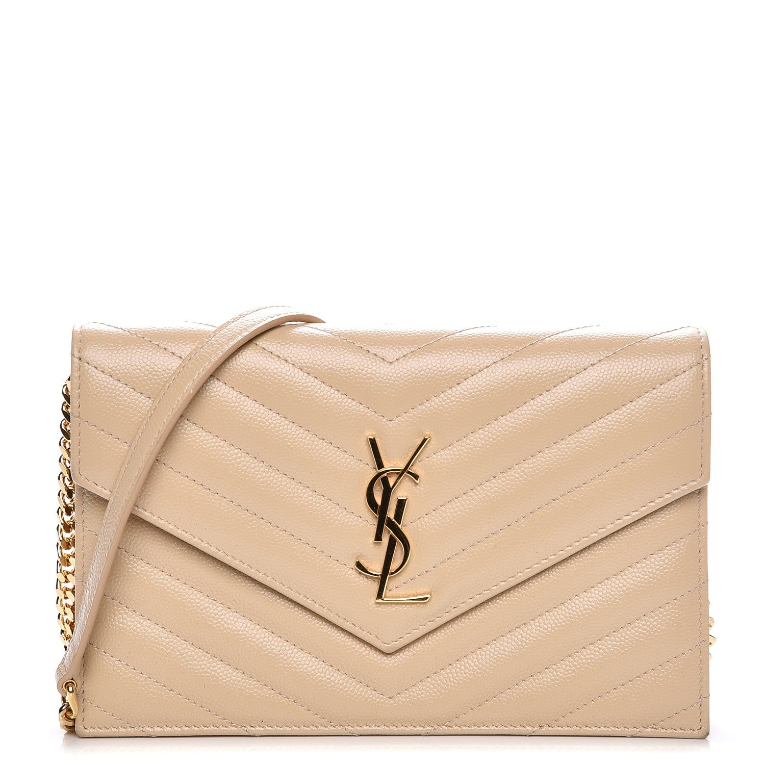 Saint Laurent Grain De Poudre Matelasse Chevron Monogram Envelope Chain Wallet Nude Powder 1 of 19