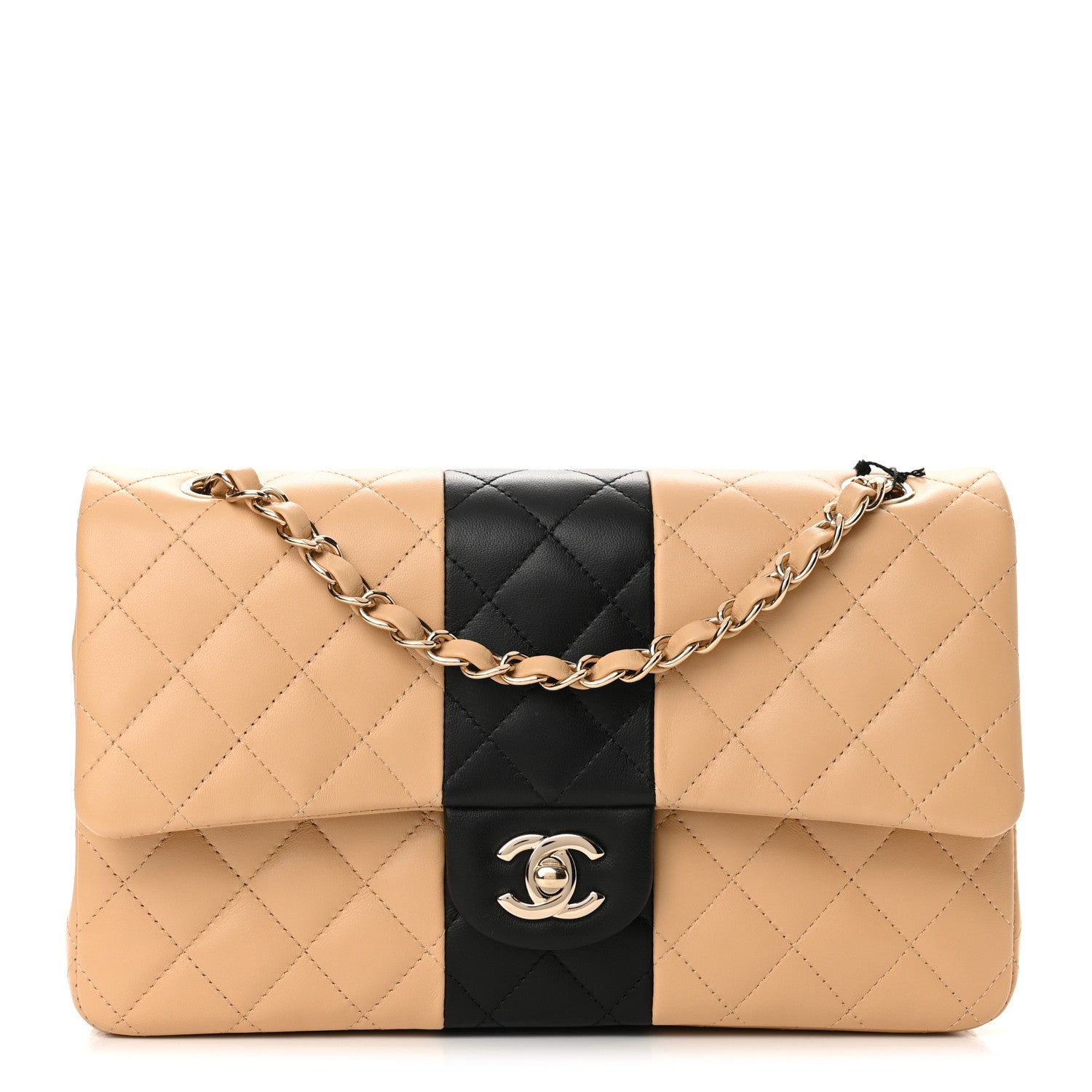 Chanel Lambskin Quilted Medium Double Flap Beige Black 1 of 11