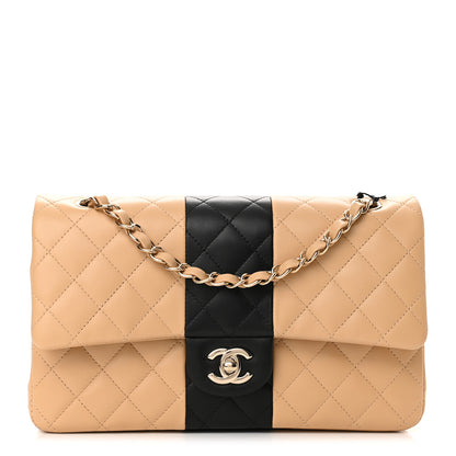 Chanel Lambskin Quilted Medium Double Flap Beige Black 1 of 11