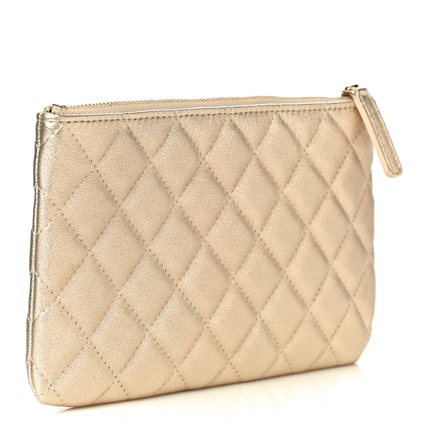 Metallic Lambskin Quilted Cosmetic Case Gold