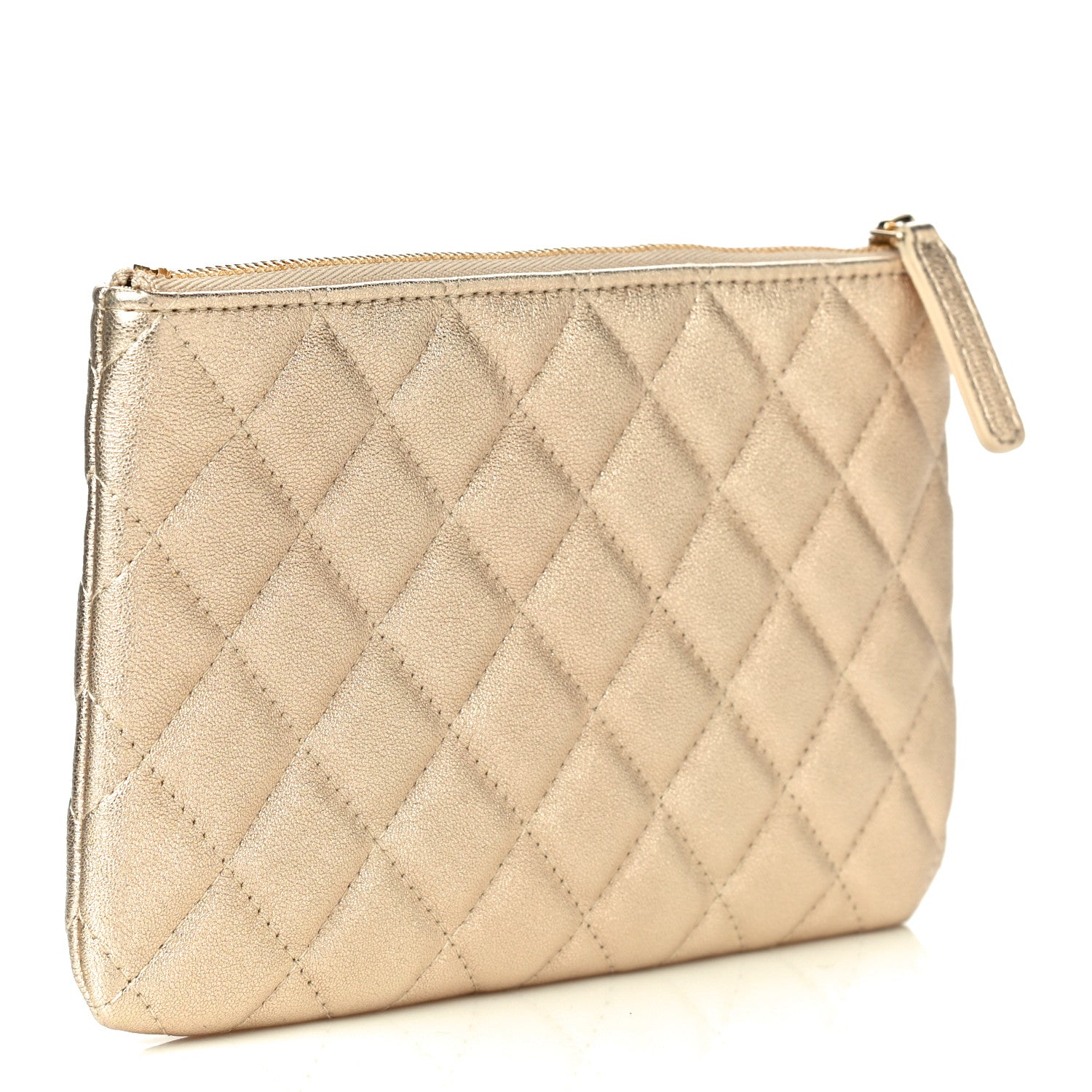 Chanel Metallic Lambskin Quilted Cosmetic Case Gold 3 of 11