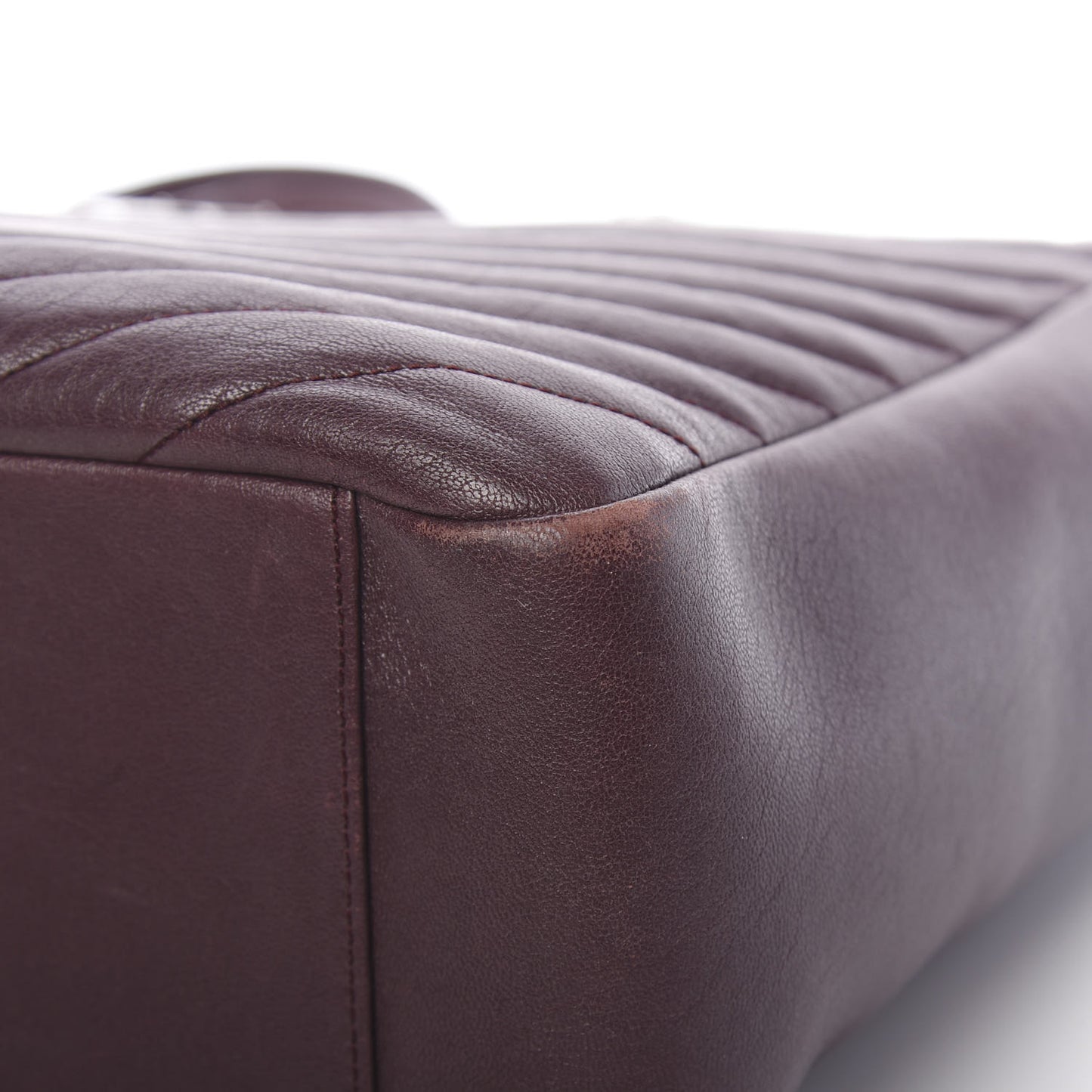 Sheepskin Matelasse Chevron Large Monogram Shopping Bag Burgundy
