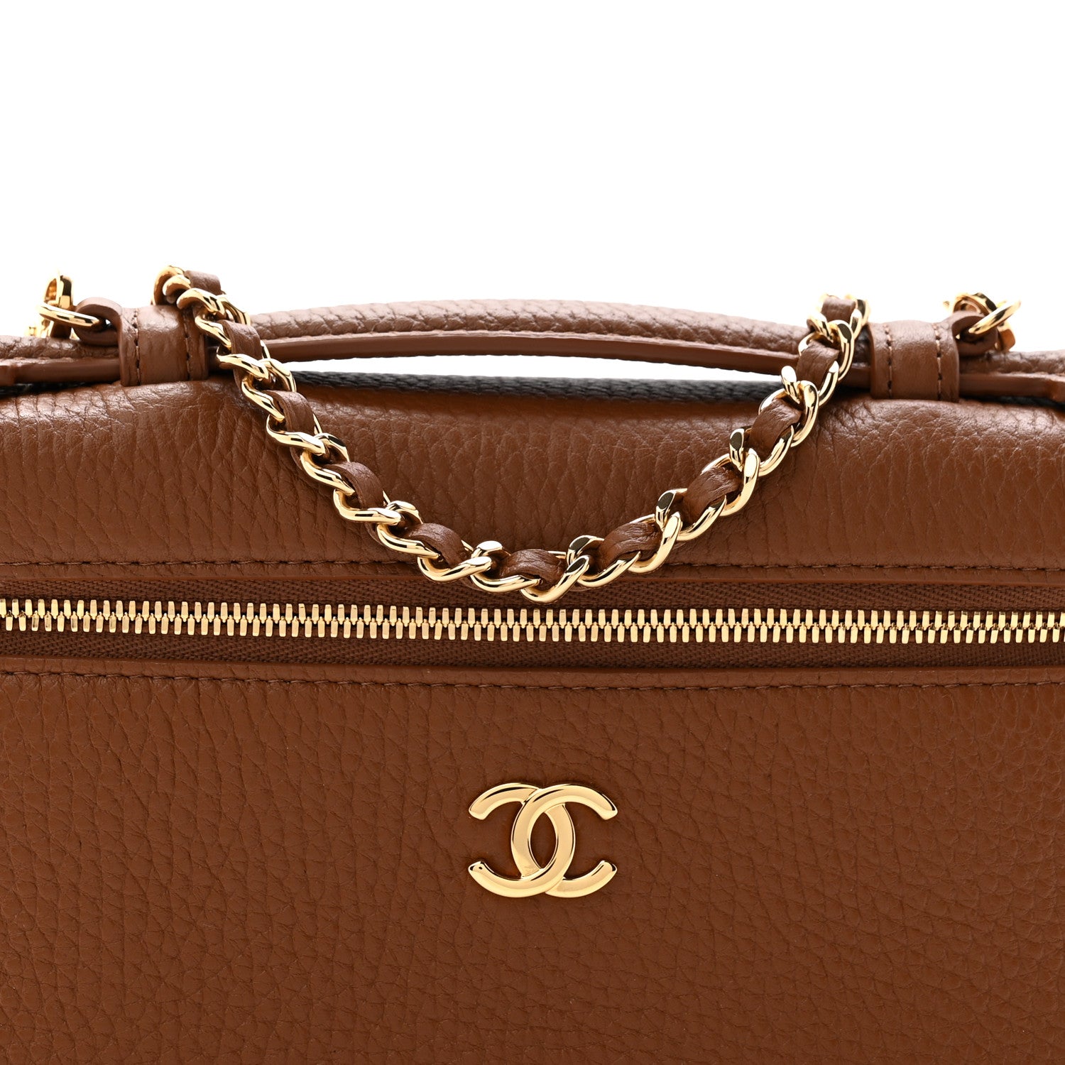 Chanel Grained Calfskin Top Handle Slim Vanity Case With Chain Camel 8 of 11