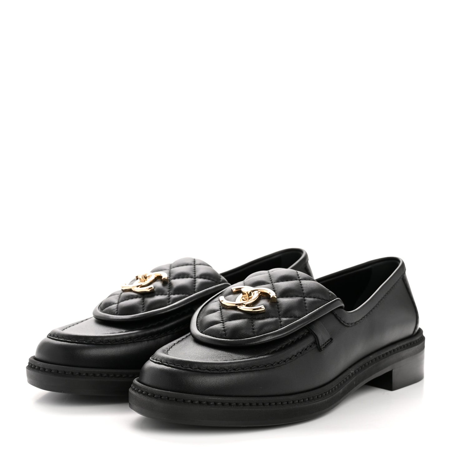 Lambskin Quilted CC Turnlock Loafers 37.5 Black