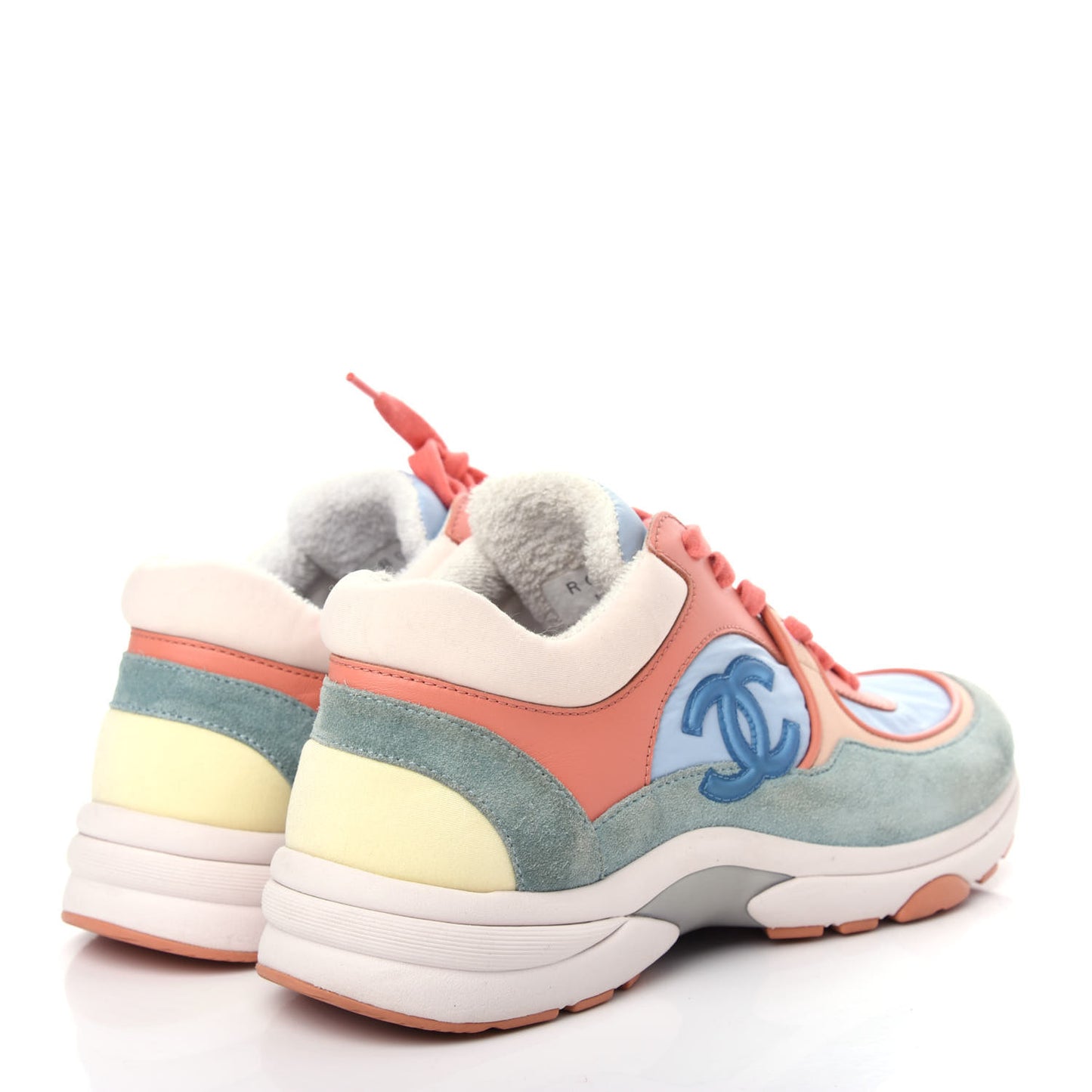 Nylon Lambskin Suede Calfskin CC Sneakers 36 Coral Light Blue White