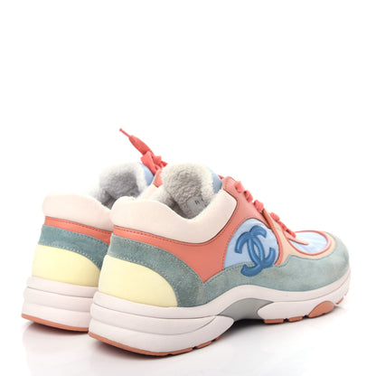 Chanel Nylon Lambskin Suede Calfskin CC Sneakers 36 Coral Light Blue White 4 of 10