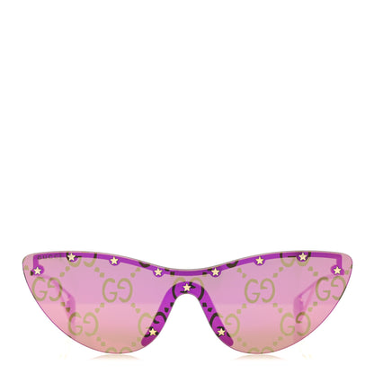 Gucci Metal Rimless Star Studded Monogram 90mm Cat Eye GG0666S Sunglasses Mirror Purple 2 of 8