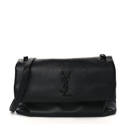 Saint Laurent Grain De Poudre Medium West Hollywood Monogram Fold-Over Black 1 of 7