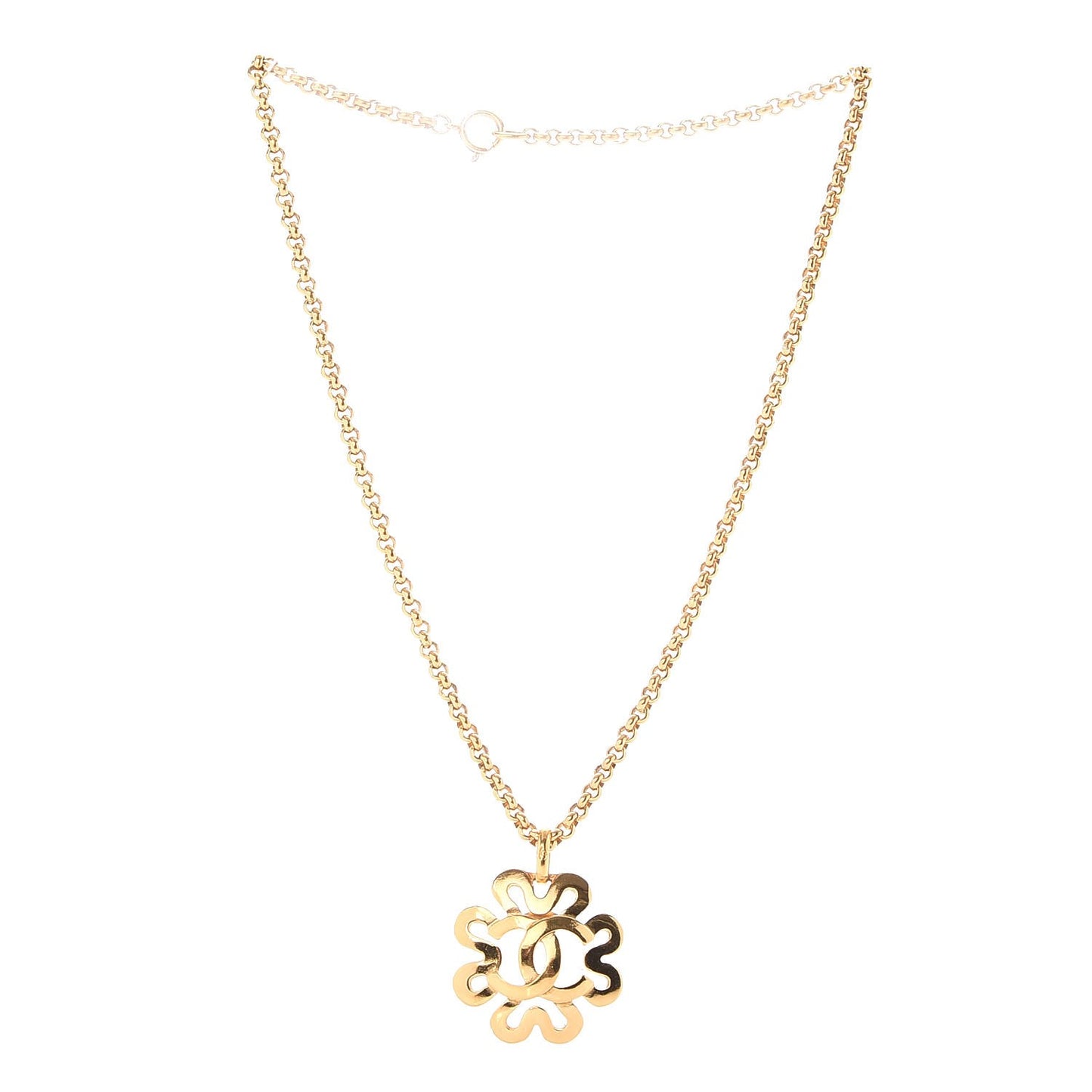 CC Chain Pendant Long Necklace Gold