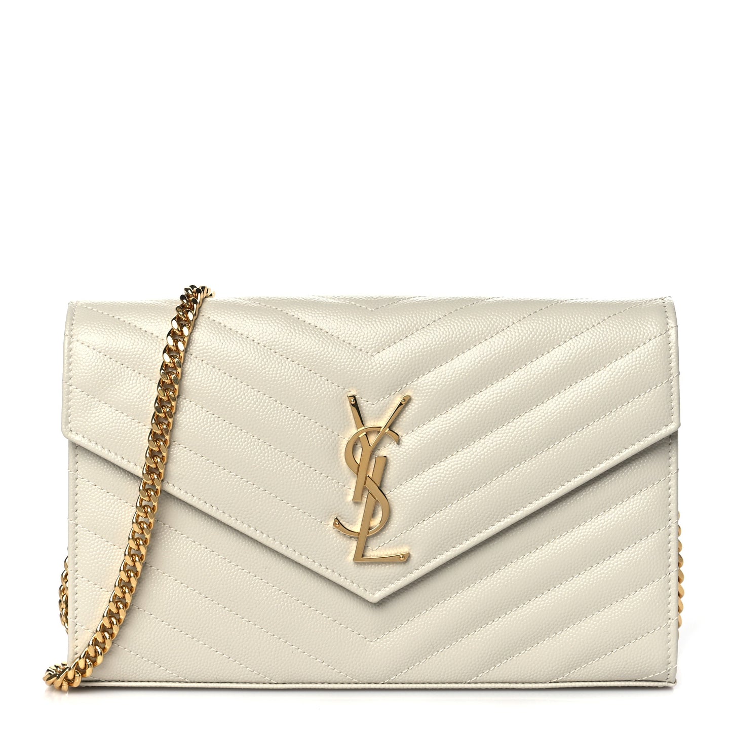 Grain De Poudre Matelasse Chevron Monogram Chain Wallet Blanc Vintage