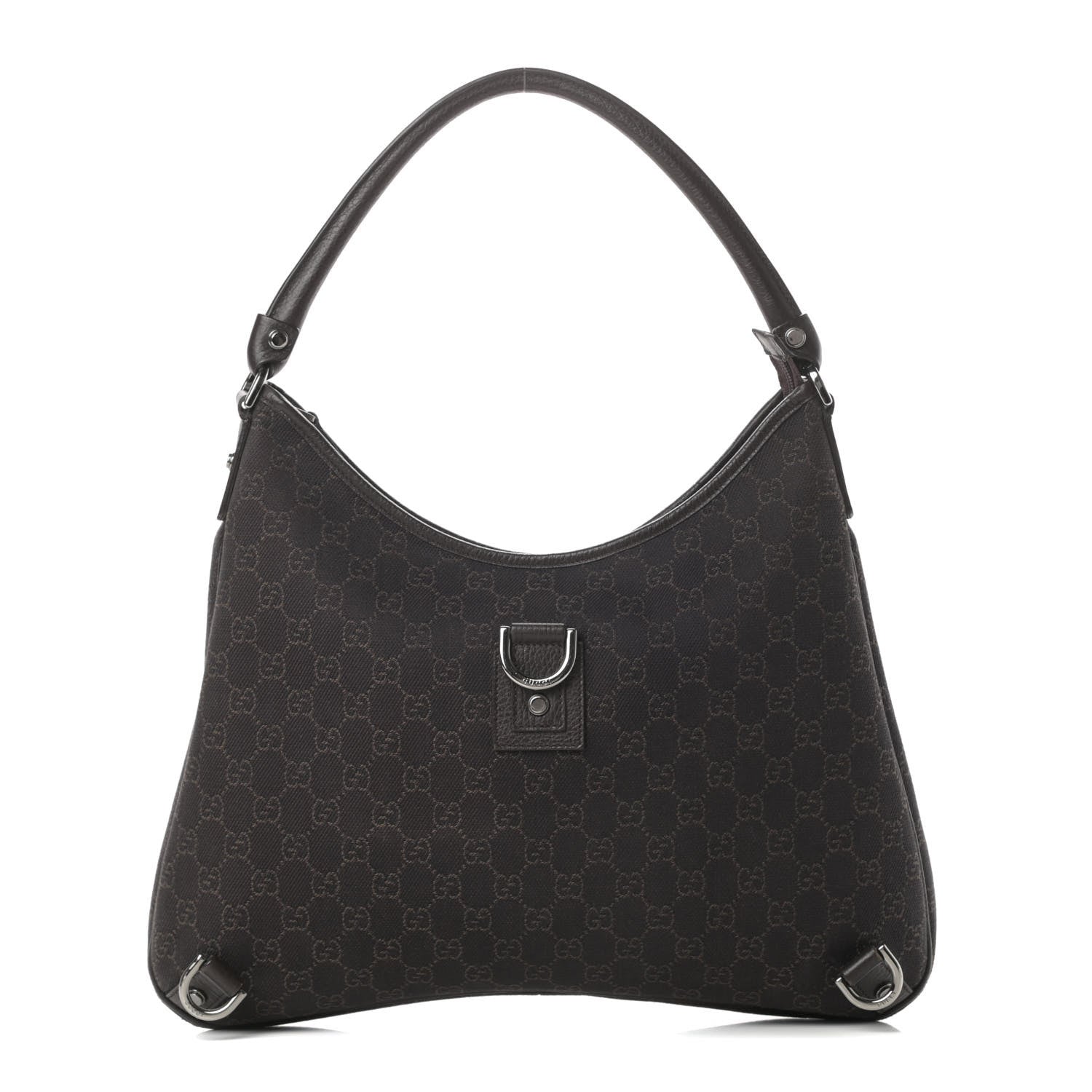 Gucci Denim Monogram Abbey D Ring Hobo Brown 1 of 13