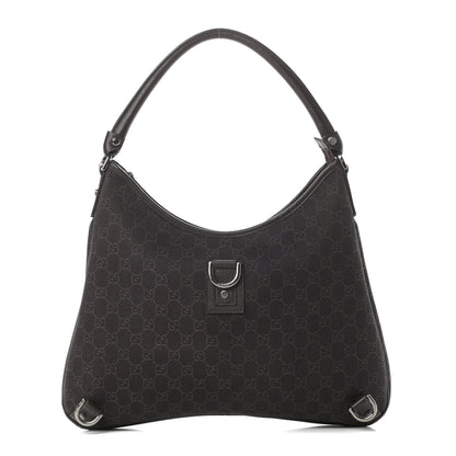 Gucci Denim Monogram Abbey D Ring Hobo Brown 1 of 13