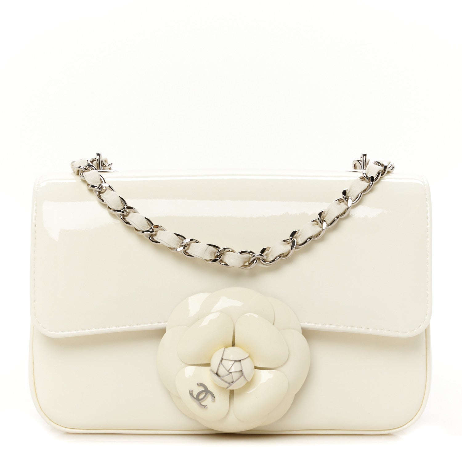 Chanel Patent Calfskin Small Camellia Single Flap White 1 of 10
