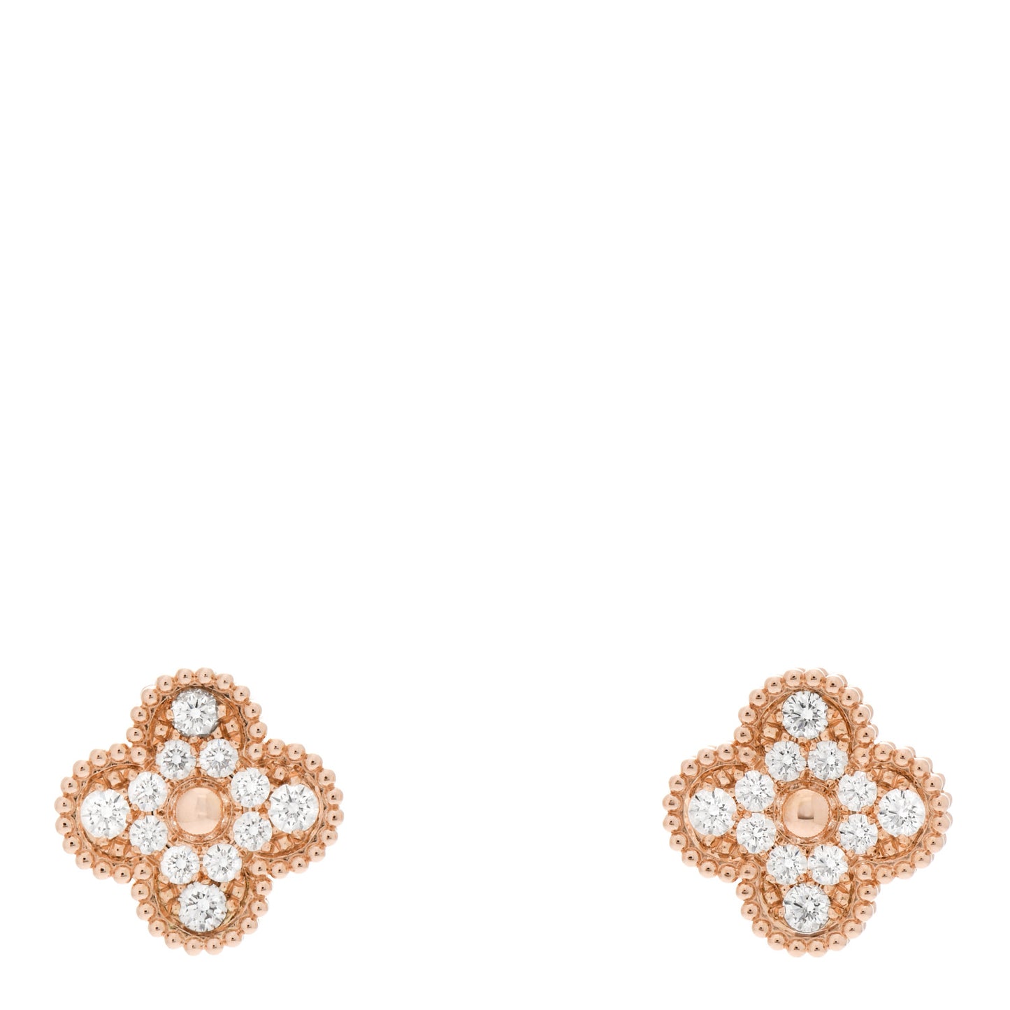18K Rose Gold Diamond Vintage Alhambra Earrings