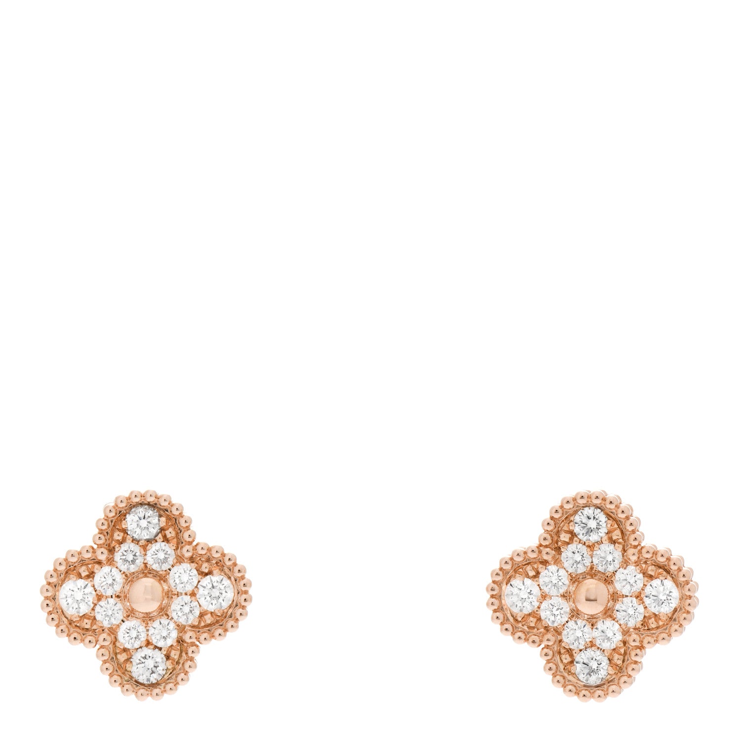 Van Cleef & Arpels 18K Rose Gold Diamond Vintage Alhambra Earrings 1 of 6