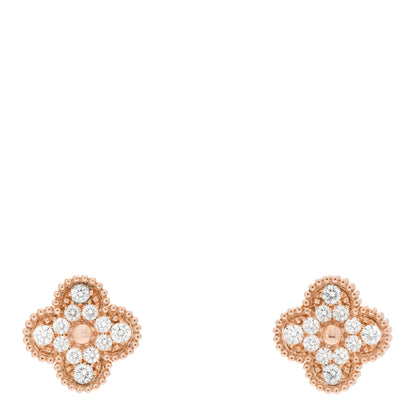 Van Cleef & Arpels 18K Rose Gold Diamond Vintage Alhambra Earrings 1 of 6