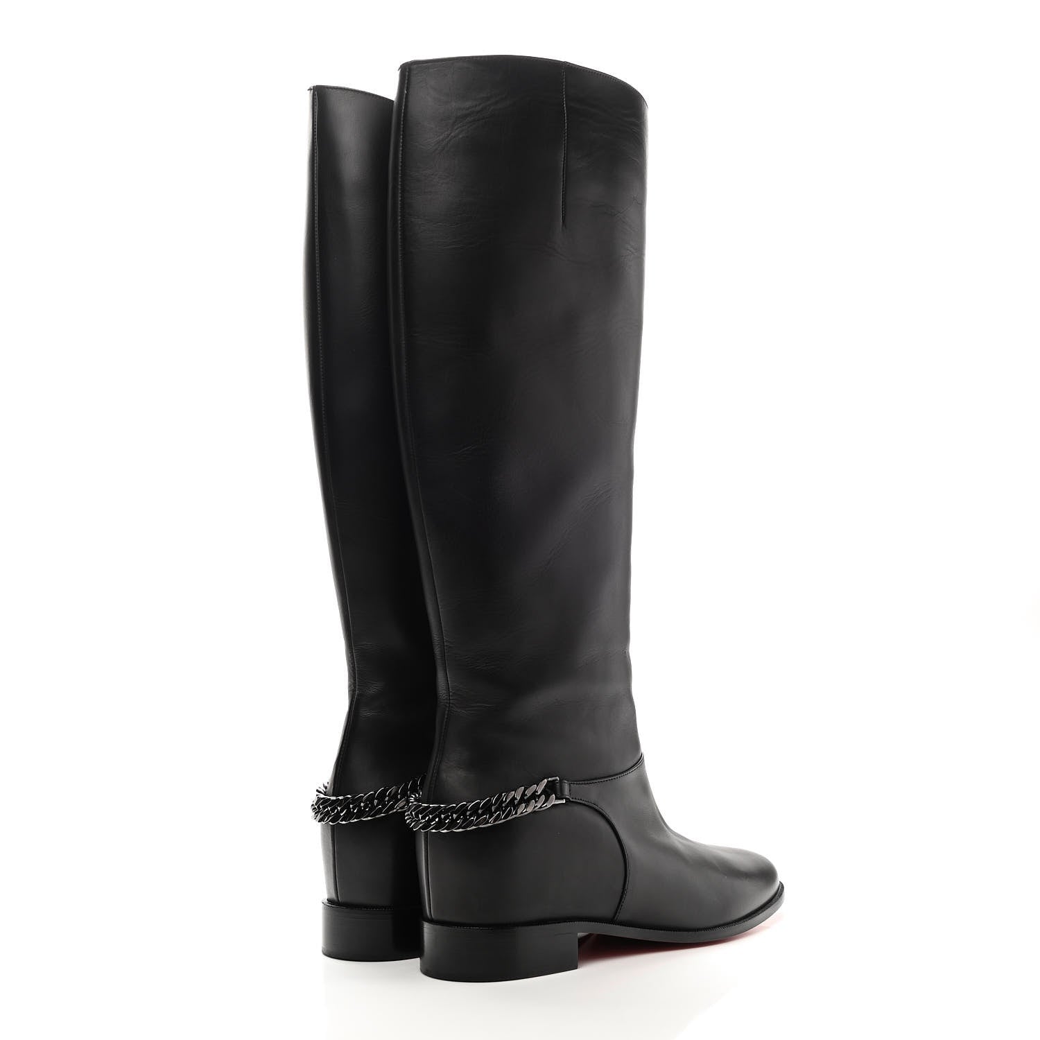Christian Louboutin Calfskin Chain Cate Flat Knee Boots 40 Black 4 of 8