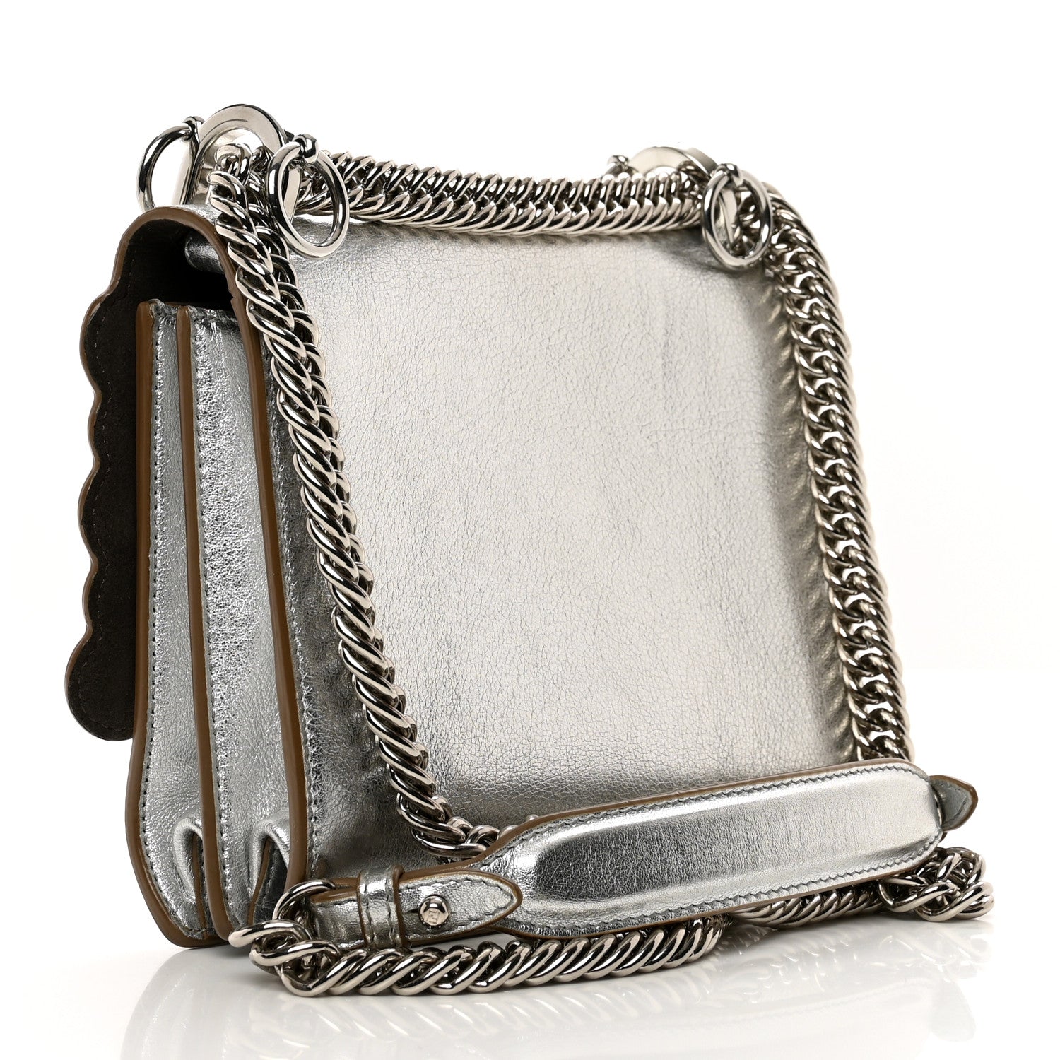 Fendi Vitello Catalan Mirror Scalloped Multi Studded Small Kan I Shoulder Bag Argento 3 of 12