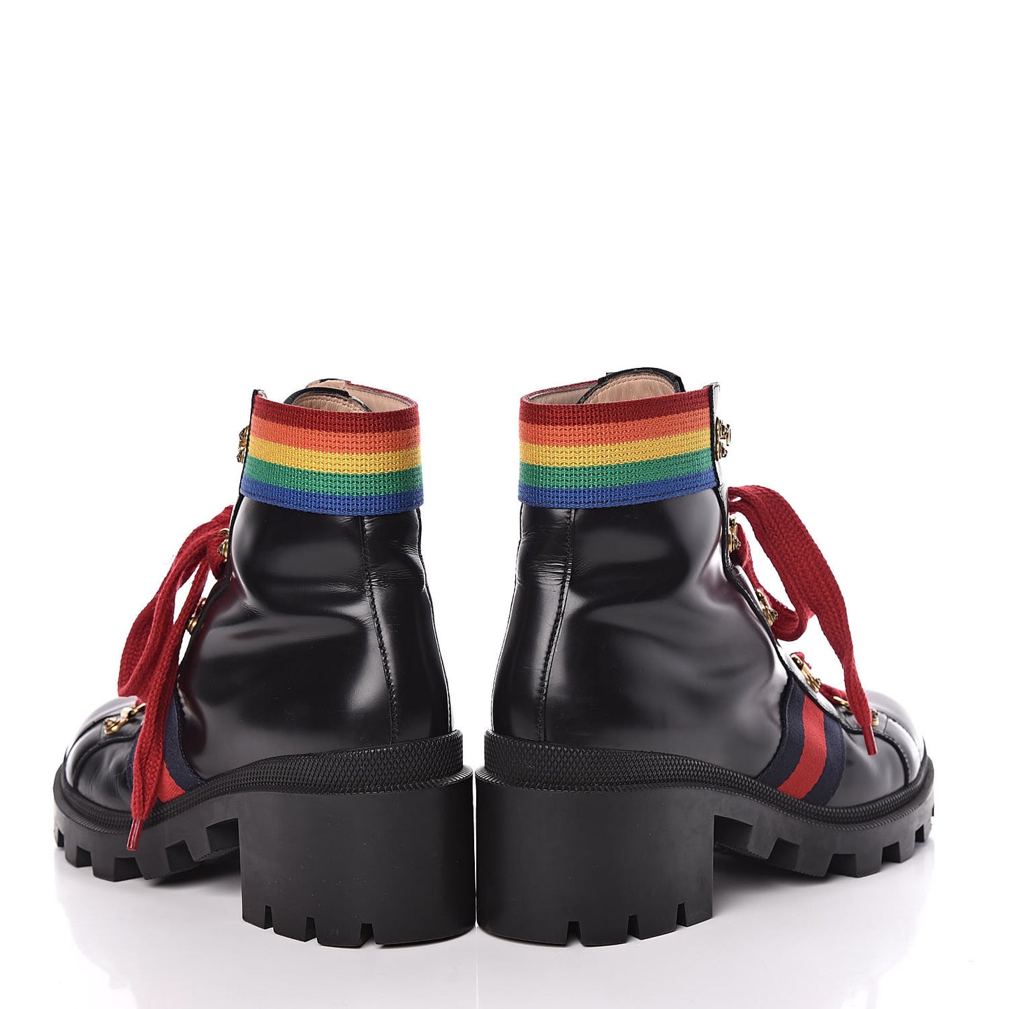 Calfskin Rainbow Trip Lace Up Combat Boots 39.5 Black